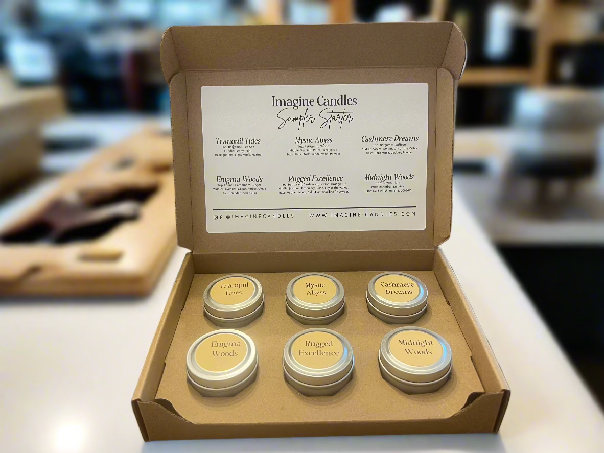 Candle sampler back on coffeeshop counter